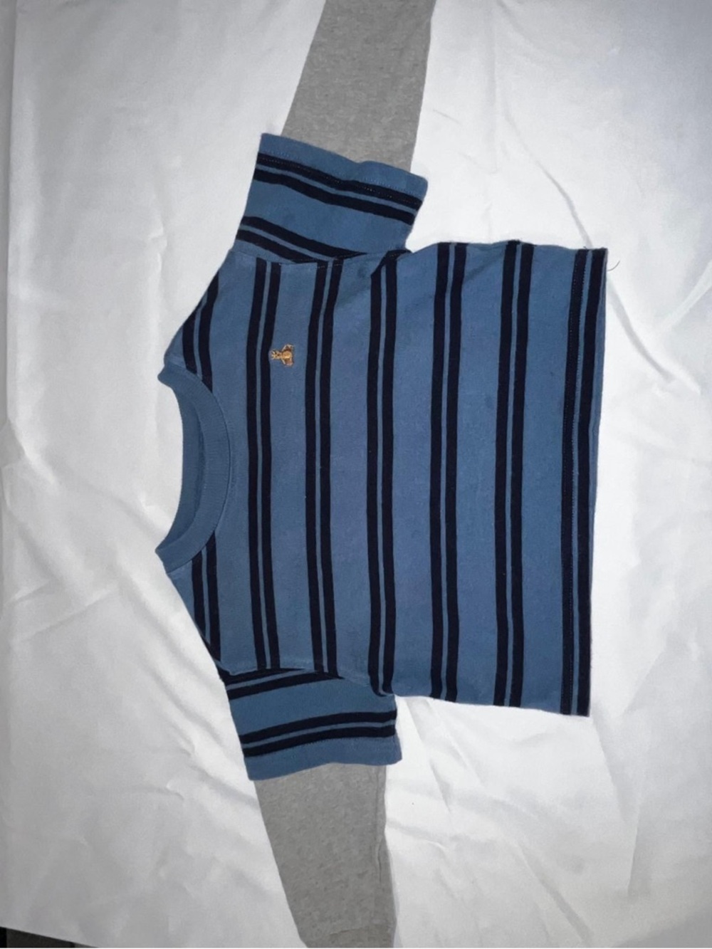 GAP Blue Striped Crewneck Sweater with Gold Logo